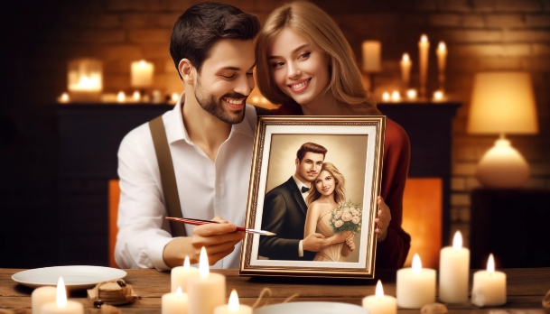 Handgemaltes Bild vom Foto zum Hochzeitstag